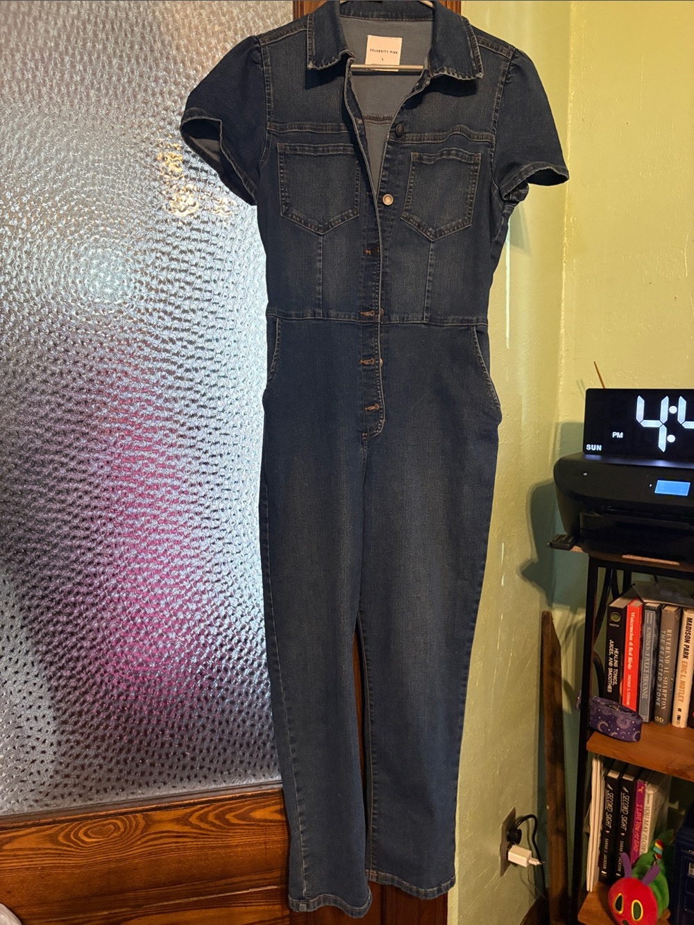 Celebrity Pink Dark Blue Denim Short-Sleeve Jumpsuit